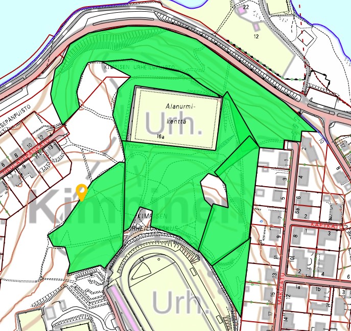 Kimpisen metsänhoitotöiden alue kartalla merkattuna.